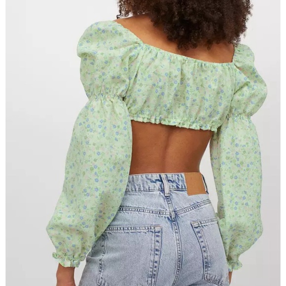 H&M Floral Puff Sleeve Milk Maid Top - Picture 3 of 9